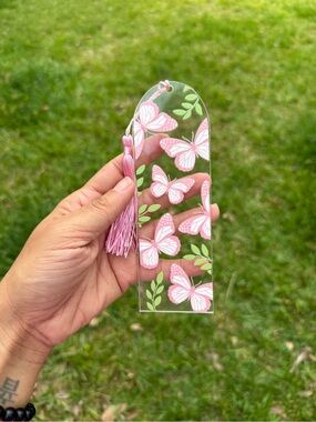 Pink Butterfly Acrylic Bookmark with Tassel
